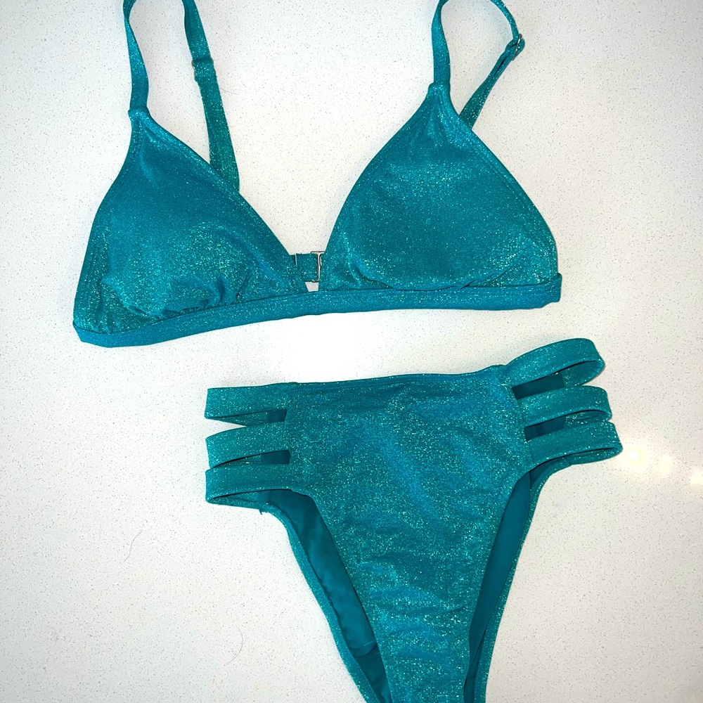 Teal sparkly bikini set